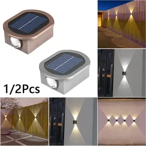 1/2Pcs LED solar wall light, solar up and down emitting wall light, solar LED light, outdoor waterproof, dual color switching, can be used for lawn, grille, staircase, railing, corridor, garden lighting decoration