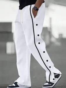 Men's Colorblock Jacquard Drawstring Sports Pants, Elastic Waistband, Casual Outdoor Essential, Perfect Fit for Everyday Wear, Athletic Bottoms