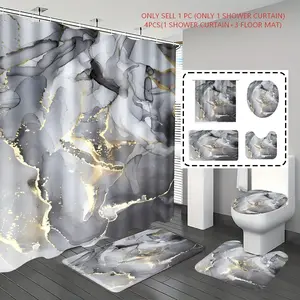 [Popular Choice]1pc/4pcs, bathroom curtains shower, shower curtain set, shower curtains, bathroom decor,bathroom rug, home decoration, bath mat, gray marble pattern, simple and luxurious theme decoration, bathroom set, with 12 hooks.
