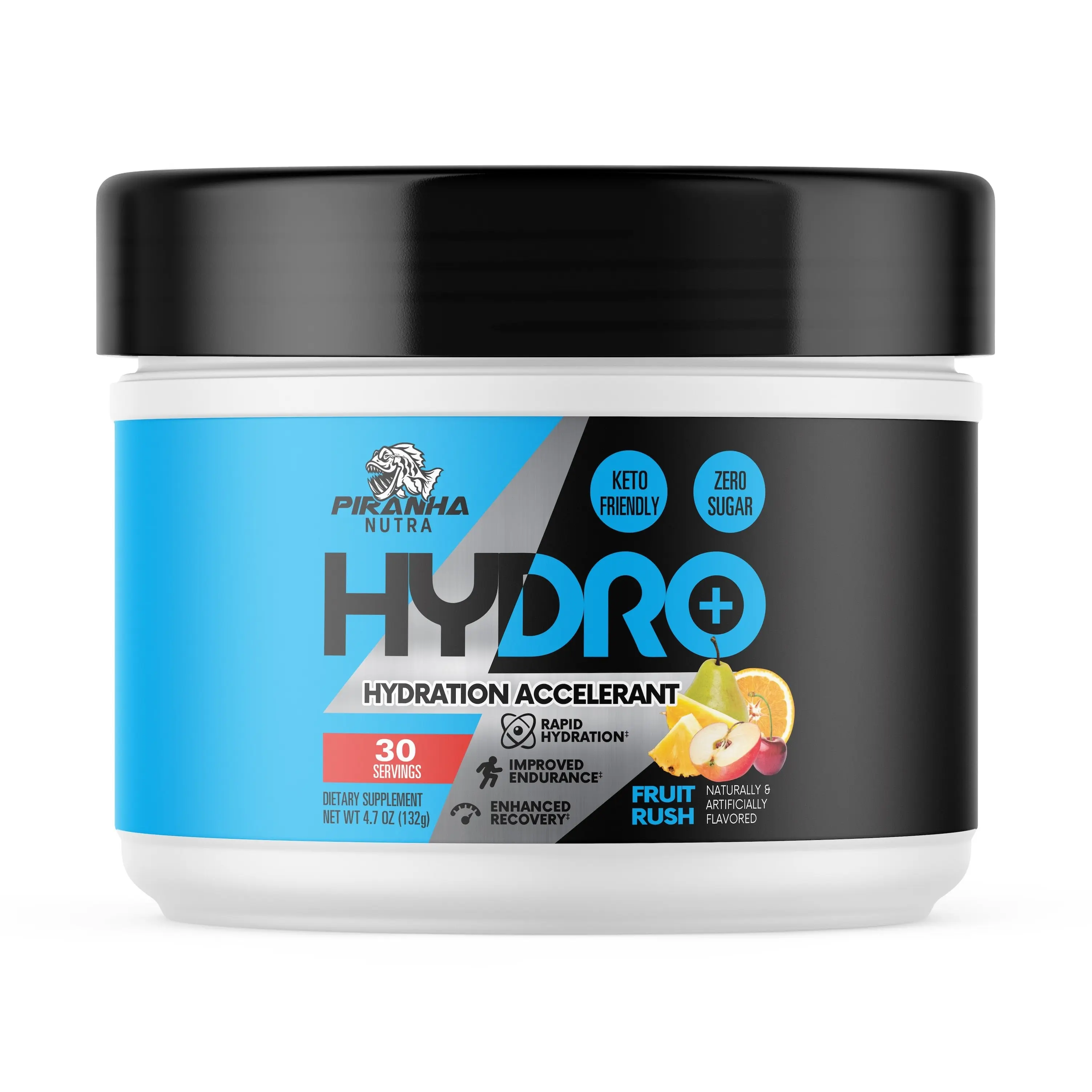 Piranha Nutra 30 Servings Electrolyte Powder - Sugar Free Hydration Accelerant with Pink Himalayan Sea Salt Magnesium Potassium Calcium Keto Friendly Fruit Rush Flavor