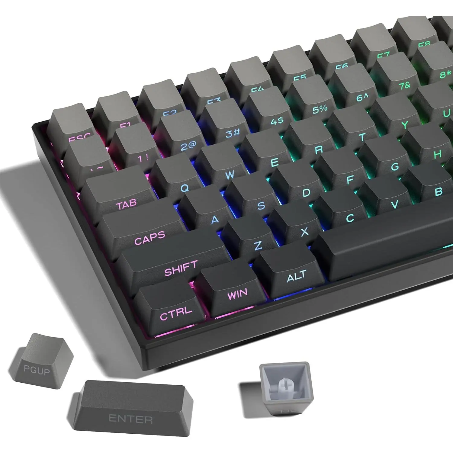 XVX PBT Keycaps - Side Printed Keycaps 60 65 75 100 Percent, Double Shot Shine Through Custom Key caps, Gradient Gray 136  Set, OEM Profile, Minimalist Style for Cherry Gateron MX Switche Keyboard