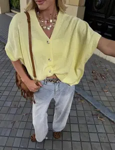 FOR BEAUTY Women's Oversized Knit Cardigan,V-Neck Button Front Dolman Sleeve Sweater, Casual Knitwear Style,Bohemian Outfits Summer