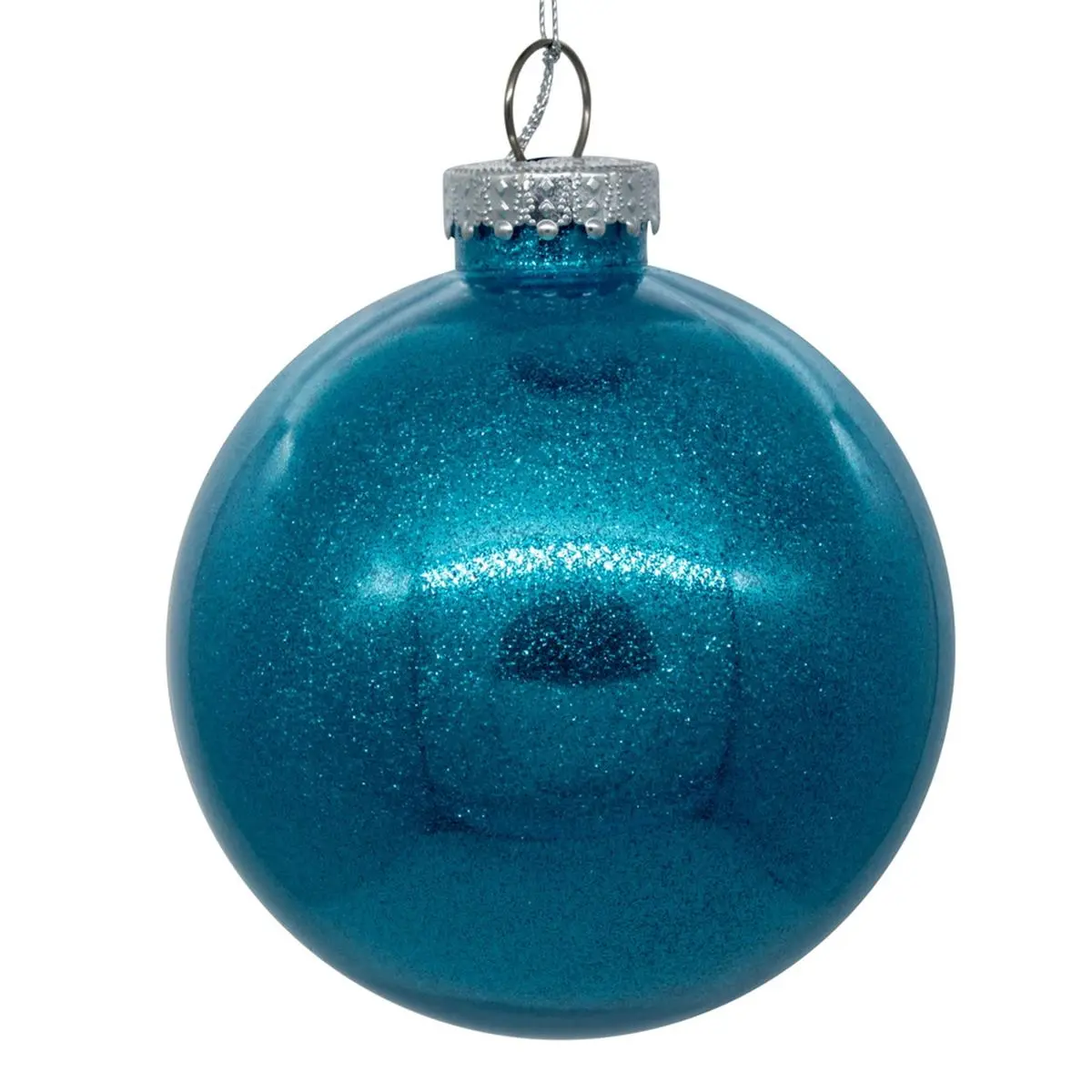 212 MAIN 4 in. Round Glitter Turquoise Ball Ornaments - 6 Pieces per Bag, Holiday Decorations, Festive Home Supplies
