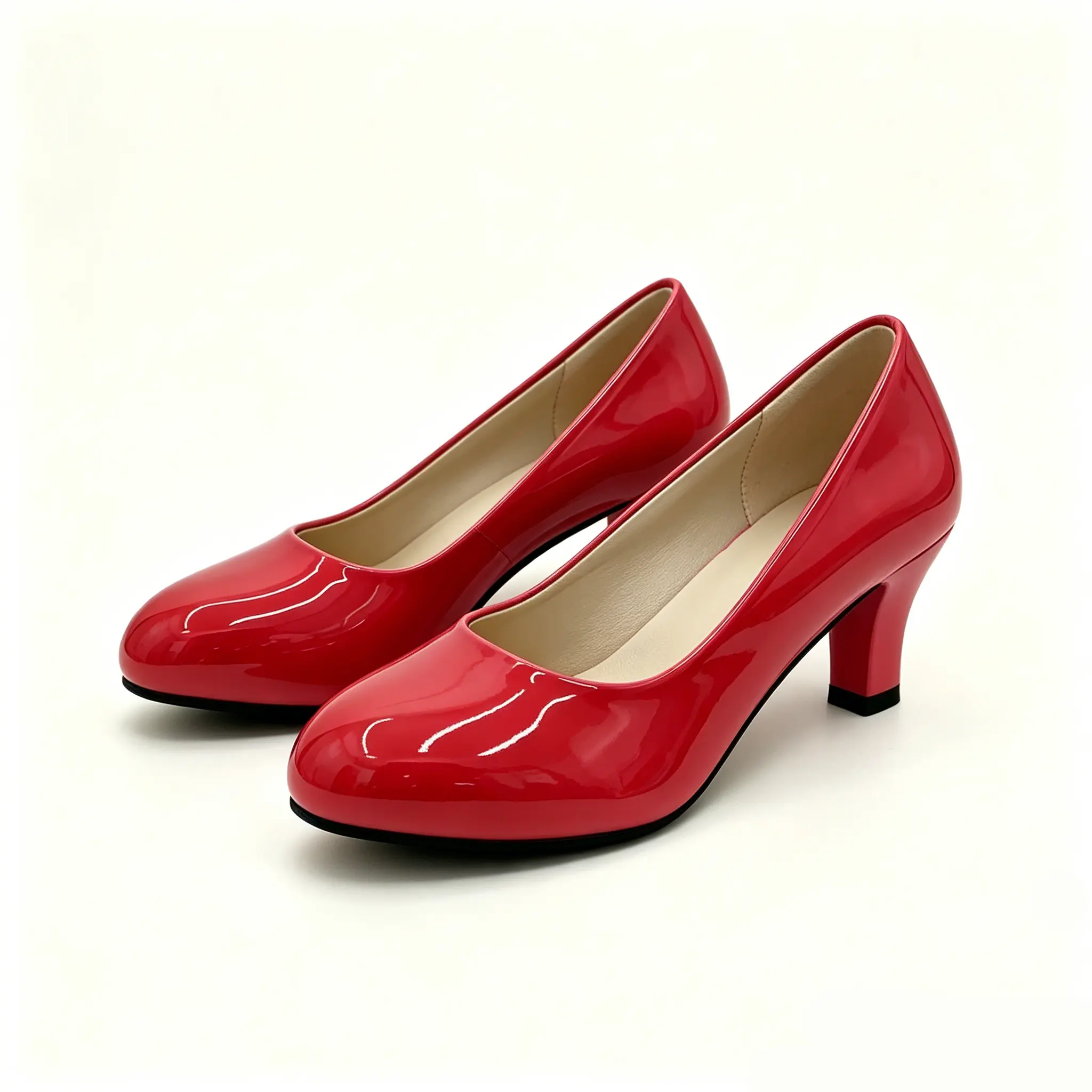 GeeYea women's Red Patent Leather Round Toe Block Heel Pumps, PU Lining & PVC Sole, Classic Comfort Dress Shoes for Office, Party & Daily Wear