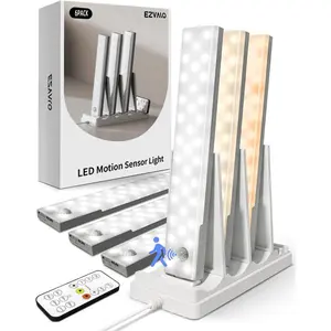 EZVALO 6-Pack Under Cabinet Lighting with Charging Station, 2000mAh Rechargeable Wireless Motion Sensor Lights, 3 Color Temps, Dimmable, Timer, Magnetic, with Remote Control for Kitchen, Closet, Stair