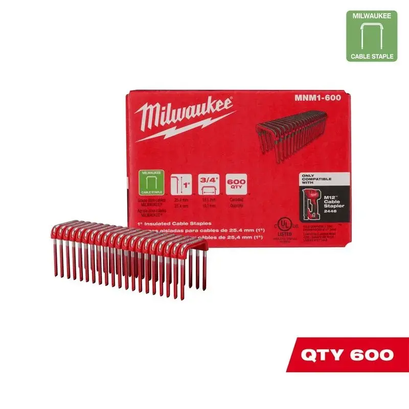 Milwaukee Electric Tool 145869 1 in. Insulated Cable Staples - Red, Ideal for Cable Stapling Tasks