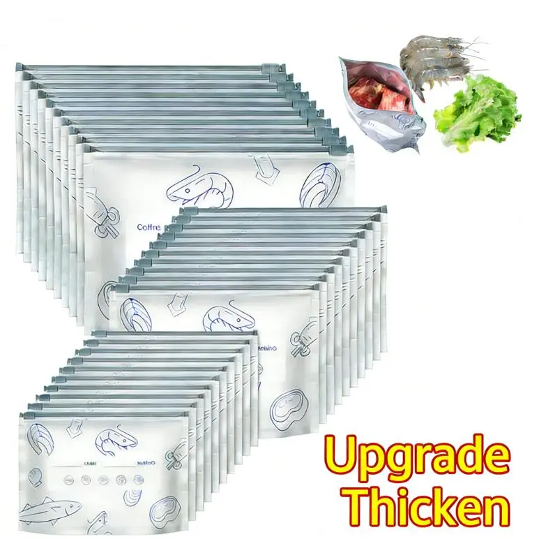 Reusable Durable Aluminium Food Storage Bags - 2026 New Vacuum-Sealed Resealable Ziplock Pouches with Smooth Edges Gentle in Hands, BPA-Free Stand-Up Fridge Organizer Containers with Label Area for Kitchen Egg, Meat Storage (Safe for Children), Reuse
