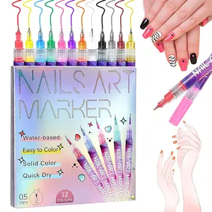 12/24 Pcs Nail Art Pens Set, 0.5mm Fine Tip 3D Acrylic Polish Pens, Waterproof Quick-Drying Nail Care Tools with Dotting, Graffiti, Liner Brush for DIY Manicure Design Beginners