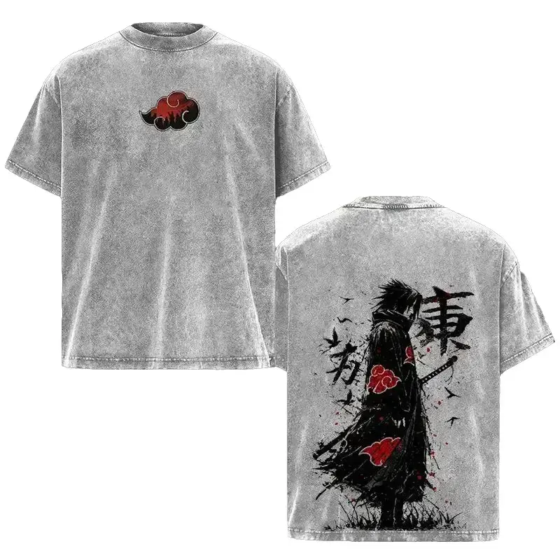 [HM 100%cotton]Retro Heavy Limited Sasuke - Naruto Anime Double Printed Vintage Washed Tee Unisex Oversize Anime Manga Washed Heavyweight Cotton T-shirt, Gift For Anime Fan, Anime Lover Unisex Casual Streetwear Manga Graphic Tee anime manga-style graphics
