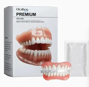 Oralhoe Premium Upper and Lower Denture Set - Temporary Flexible Veneer Dentures for Instant Whitening Smile Restoration - Fills Tooth Gaps & Covers Yellowed Teeth with Dental Bonding Beads