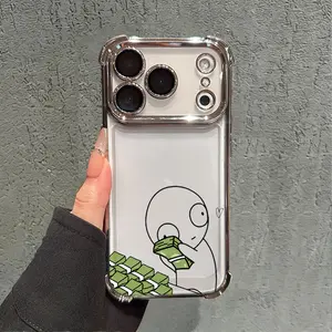 Money-Loving Happy Guy Phone Case for iPhone 17 AIR 17 PRO 16 PRO 15  PRO MAX  14 PLUS 13 PRO 12 11 series (silicone softshell) airbag anti-drop and shockproofmobile phone protective case