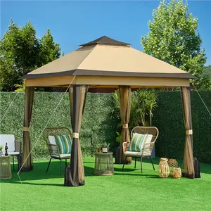 【On Sale】 Yaheetech Pop Up Gazebo Outdoor Canopy Shelter, Instant Patio Gazebo Sun Shade Canopy Tent with 4 Sandbags, Double Tiers & Mesh Netting for Lawn, Garden, Backyard & Deck
