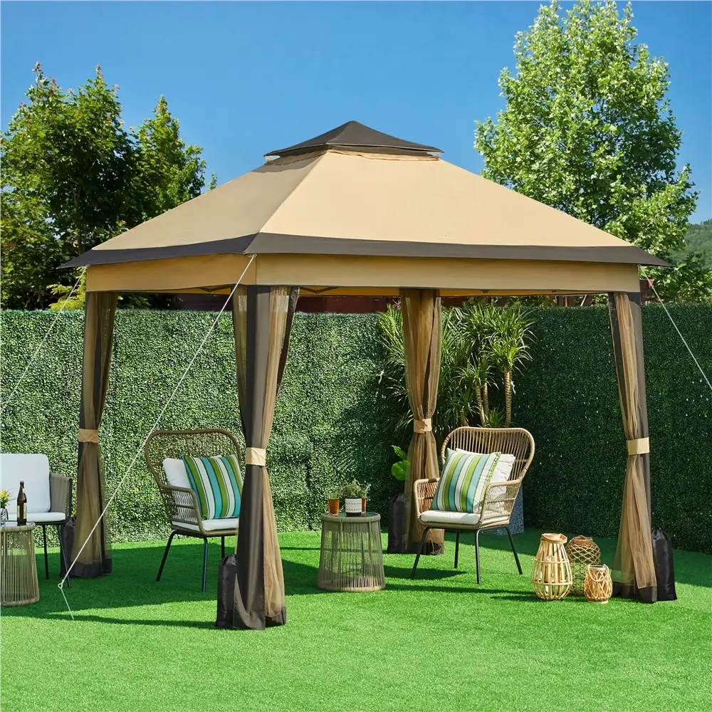 【On Sale】 Yaheetech Pop Up Gazebo Outdoor Canopy Shelter, Instant Patio Gazebo Sun Shade Canopy Tent with 4 Sandbags, Double Tiers & Mesh Netting for