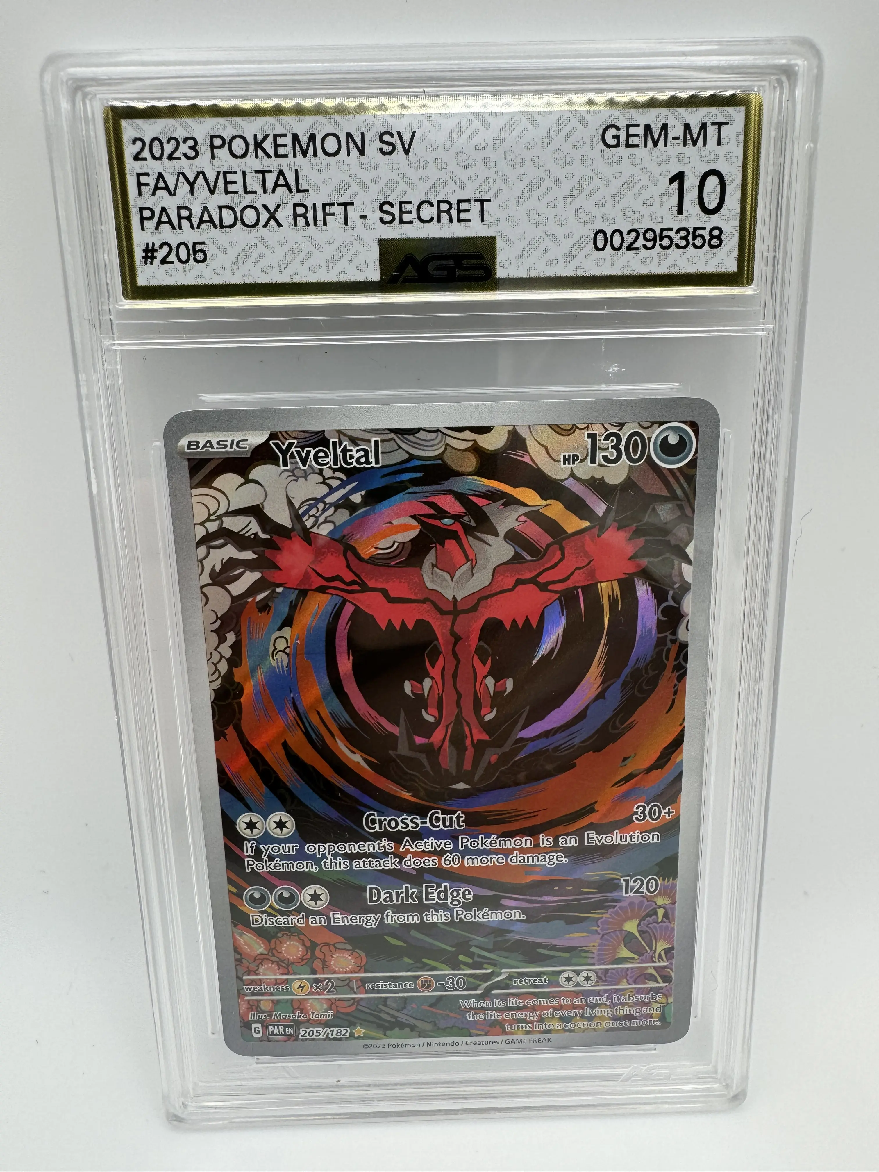 Graded AGS 10 Yveltal 2023 Paradox Rift 205 Holographic Pokemon Card