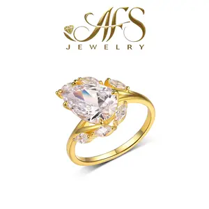 4 Carat Teardrop Pear-Shaped Synthetic Moissanite Solitaire Engagement Ring for Women Gold Plated Sterling Silver Luxe Promise Ring