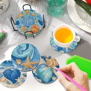 8-Piece Diamond Painting Cup Mat Set with Shell Pattern, DIY Diamond Art Kit for Beginners, Home Decor Gift, Artificial Diamonds Craft Supplies