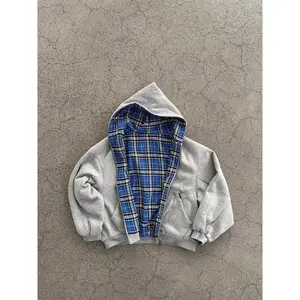 Mauroicardi Spring Oversized Reversible Hoodies Men Luxury Designer Clothing Hoodie with Plaid Lining Sweatshirt Streetwear 2025
