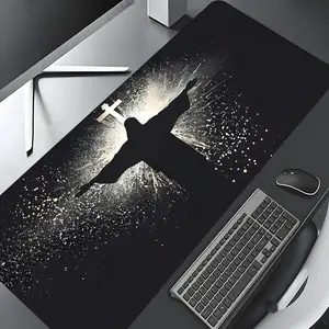 Jesus & Cross Illuminated Design Large Gaming Mouse Pad, Gaming Desk Accessory, Aesthetic Desktop Decoration Drotection Pad, Washable Rubber Pad Non-Slip Lock Edge Multi-Size Mouse Pad Suitable For Home Office, Good Gift for Family and Friends