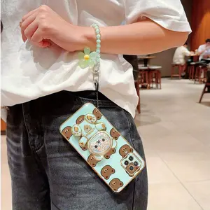 M33 Cute Bear Style PC Fashion Strap Lanyard Phone Holder Case with Elegant Cover Compatible with For Samsung Galaxy M33