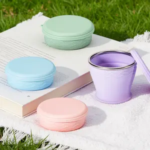 Silicone folding travel cup with lid, 6.7 ounces capacity, portable, for camping and outdoor use
