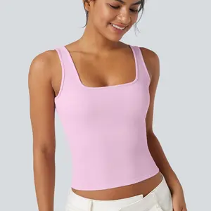 Halara Ribbed Knit Square Neck Casual Tank Top