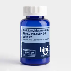 Hini Calcium Magnesium Zinc D3 with K2 Tablets (90 Count, 3 Month Supply) - Bone, Heart & Joint Support Supplement - Ca 400mg, Mg 200mg, Zinc 12mg, Vitamin D3 1000IU, K2 MK-7 - Non-GMO, Physician Developed
