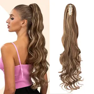 30 Inch Ponytail Extensions Claw Clip Ponytail Extension Long Wavy Curly Clip In Ponytail Extension Synthetic Hairpiece for Daily Use