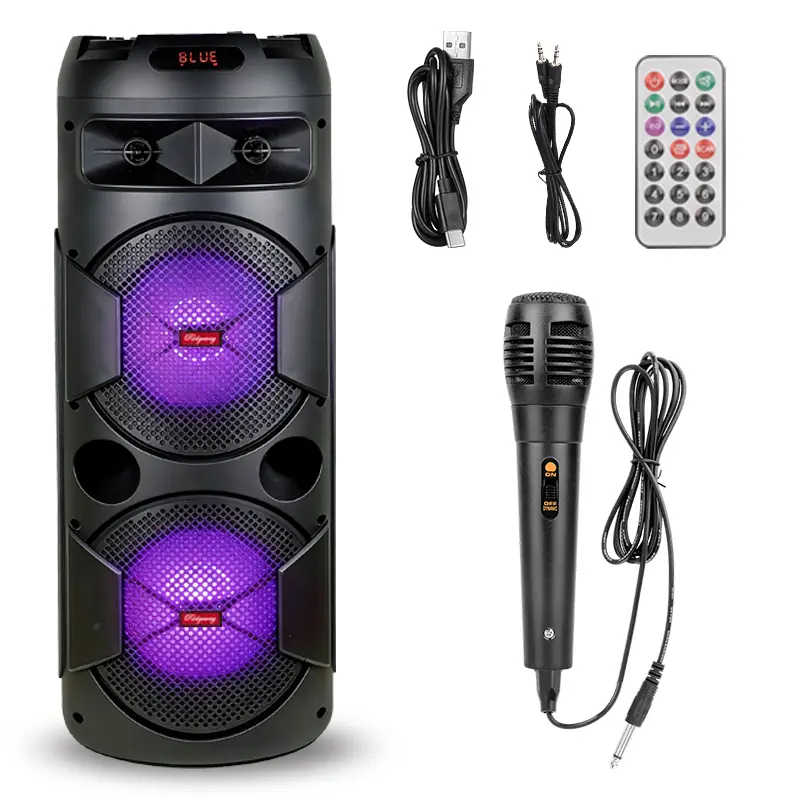 Portable Bluetooth Sound System - Party, Wireless, Battery Powered, Bluetooth Audio, Built-in Bluetooth, Dual 8" Subwoofers, 3000mAh Rechargeable Battery, Wired Microphone, Remote Control, Loud Premium Sound for Home Karaoke, Outdoor Parties, Part
