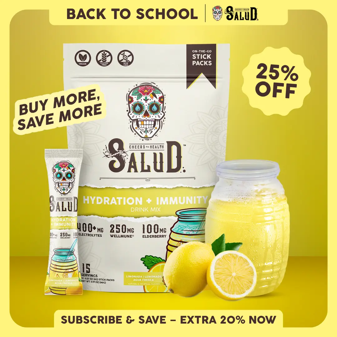 Salud 2-in-1 [Hydration + Immunity - Lemonade] Electrolytes Powder, Agua Fresca Drink Mix, Elderberry, Dairy & Soy Free, Non-GMO, Gluten Free, Vegan, Low Calorie, 1g Sugar (15 Servings)