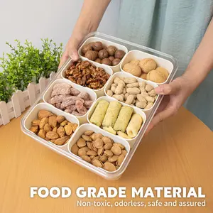 Divided Serving Tray with Lid and Handle,8 Compartments Snacks Box,Snack Fruit and Veggie Tray,Portable Platter for Candy Fruits Nuts Snack Party Entertaining Picnic Container Kitchen