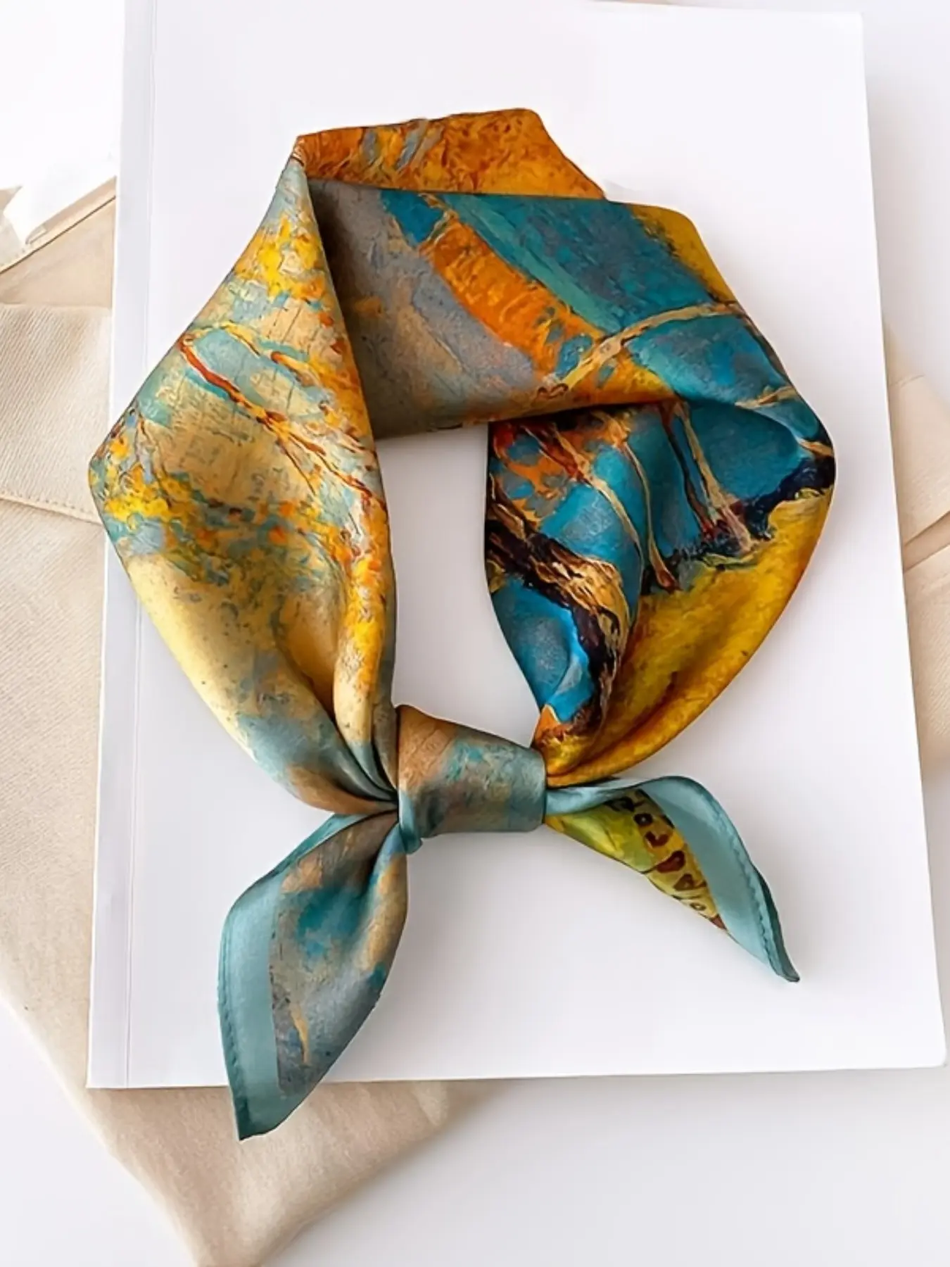Elegant Silk Scarf for Women, High-End Oil Painting Style  display picture 2