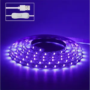 6.6FT/2M LED Black Light Strip - 120 Units LED UV Wick 395-400nm, USB DC 5V Flexible Blacklight Fixtures, 10W Blacklight Strip for Indoor Decor, Glow Poster, Bedroom, Playroom, Halloween, Dark Party