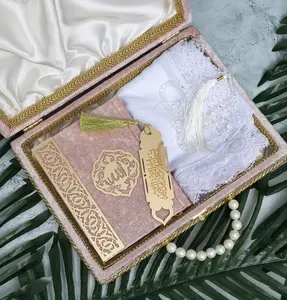 Luxury Pearl Islamic Gift Set - Velvet Box with Quran, Hijab, Tasbih, & Bookmark Dusty Pink