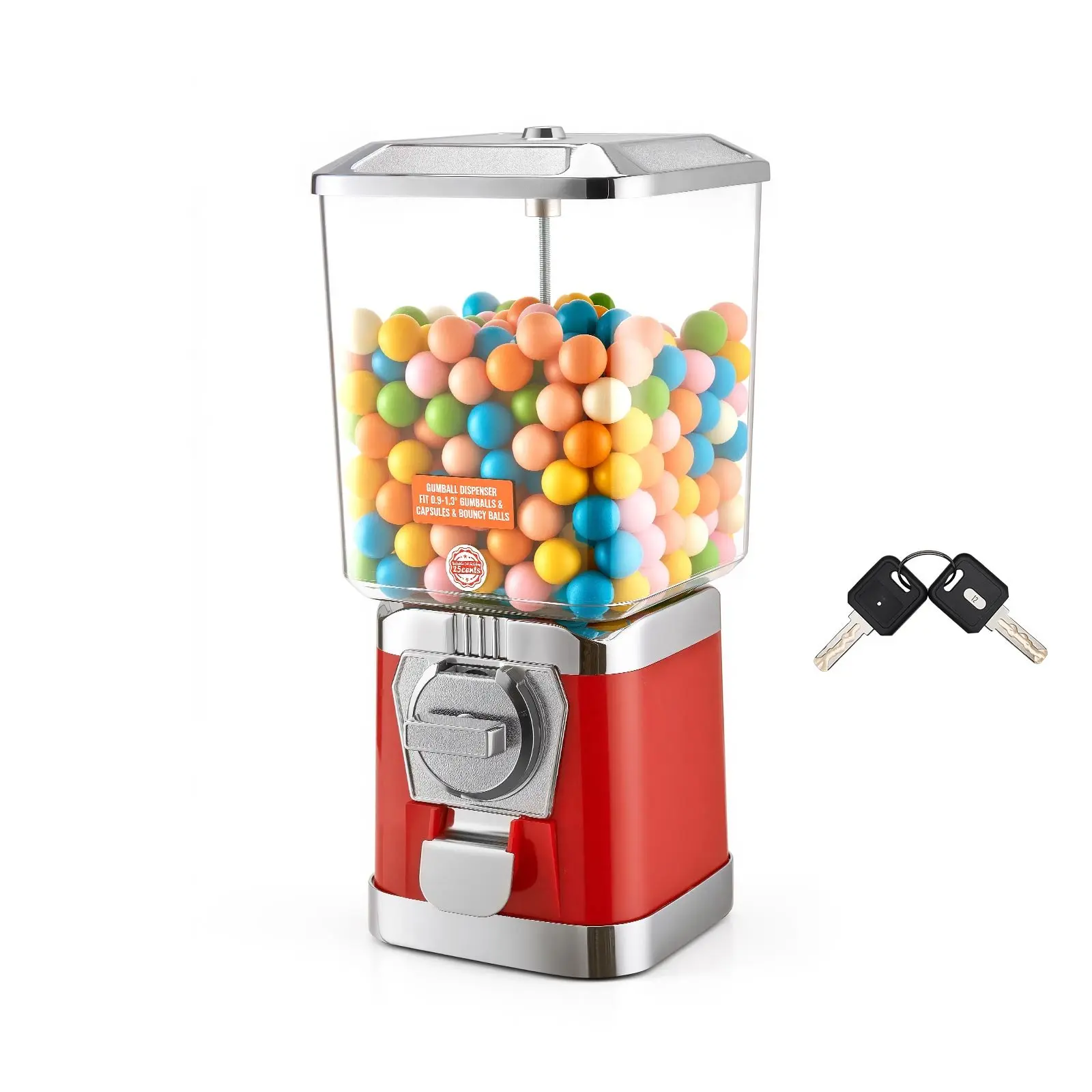 【Summerfinds】VEVOR 17-inch/431.8mm Retro Coin-Operated Gumball Machine for Kids, Red PC Dispenser with Aluminum Base, Key Lock, Manual Handle, Zinc Alloy Parts, 210x200x430mm 5.40 lbs Vending Machine for Home & Parties, 210 X 200 X 430Mm
