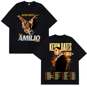 Kevin Gates Amilio Tour T-shirt Vintage  Streetwear Shirt Hip Hop Oversized Top Unisex Crew Neck Short Sleeves Airlume Combed Cotton Blend Black T-Shirt for Men with Graphic Design