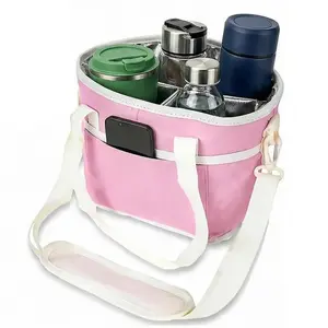 2026 Upgraded Family Size 4 Compartment Drink Bag, Portable Beverage Cooler, Thermal Insulated 4 Water Bottle Carrier with Adjustable Strap, Multiple Tumbler Caddy