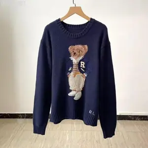 Autumn Embroidered Baseball Sweater Cartoon Bear Sweater Loose, Stylistic, Multi-style Knit