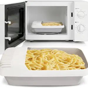 Microwave Pasta Cooker with Strainer Lid, Draining, Quick Cooking in 10 Minutes, No Wait No Mess Design, Ideal for Spaghetti & Noodles, Kitchen