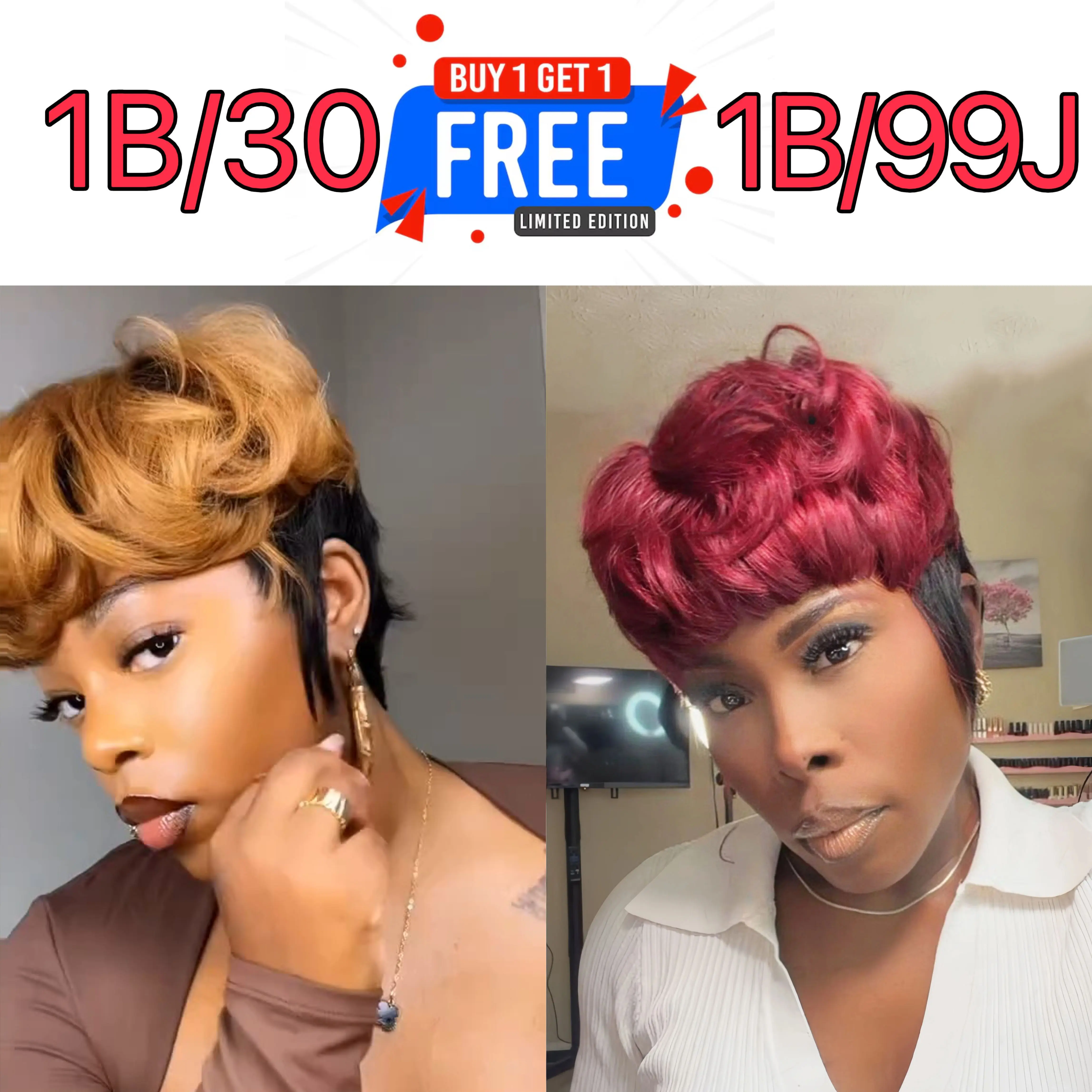 [Combo Sale] Buy 1 Get 2 Short Pixie Cut Wig Showrealhair Bowl Cut Wig Human Hair Pixie Cut Wigs Human Hair for Women Glueless Wear And Go Virgin Brazilian Human Hair