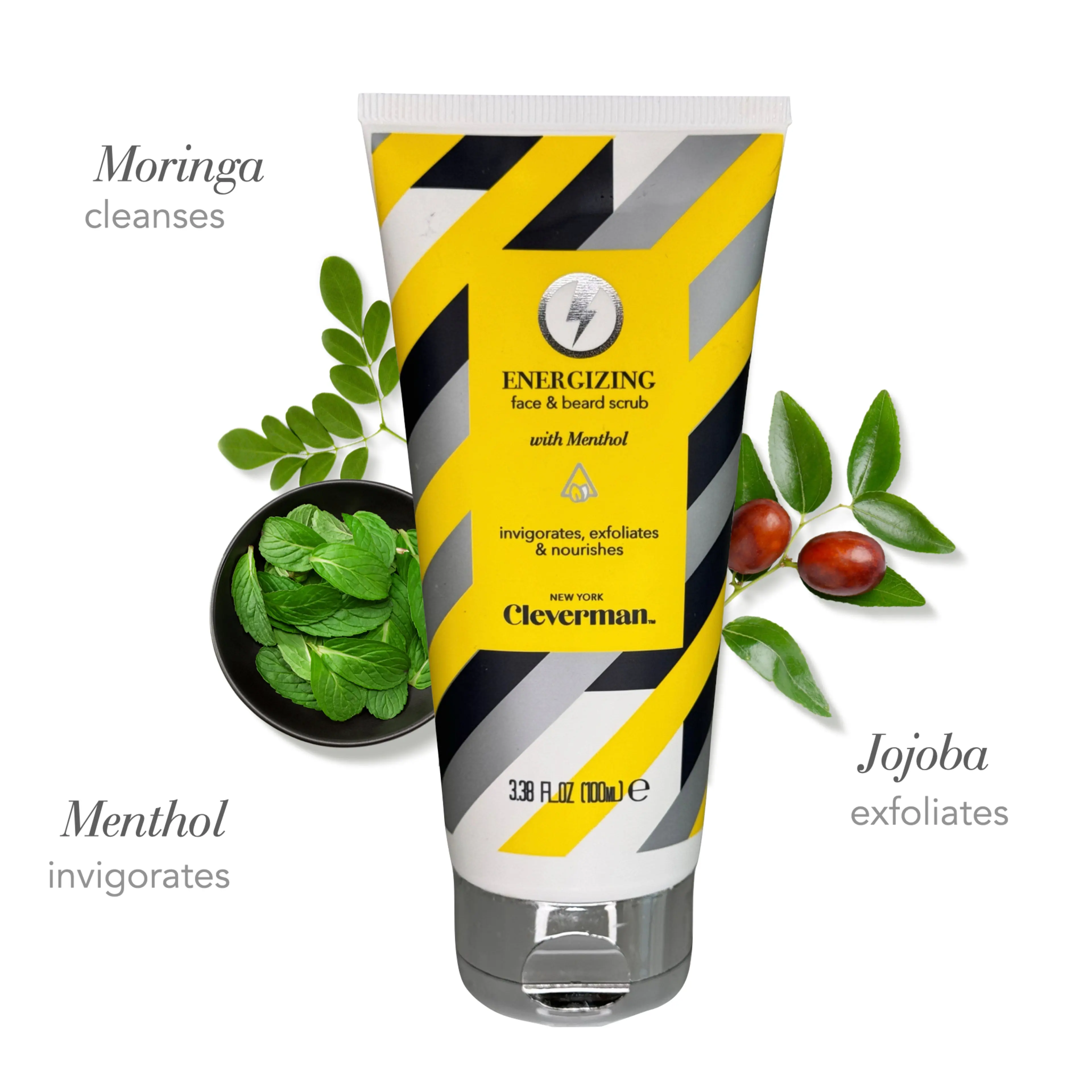 Vegan Energizing Face & Beard Scrub for Men - Menthol-Infused Refreshing Cleanser - Suitable for All Skin Types - 100ml