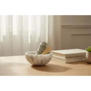Carved White Marble Smudge  Bowl