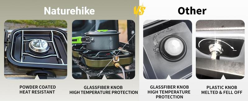 Naturehike 2-Burner Folding Camping Stove with Griddle - Lightweight Portable Gas Stove for Outdoor Cooking, 16000 BTU Adjustable Burners Foldable FathersDayGift