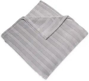Serta Damask Stripe Plush Blanket Full/Queen 90"x90" Gray
