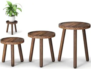 3-pack indoor wooden plant stands; individual plant stand suitable for 6–12 inch pots; medieval modern-style plant stool; tall plant stand for large plants; suitable for living rooms, balconies, and offices.