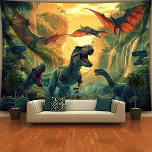 Tapestry Dinosaur World Backdrop Jungle Landscape Wall Hanging Photography Background Prehistoric T Rex Pterodactyl Theme for Living Room Bedroom Home Decor Indoor Outdoor Party Decoration Polyester