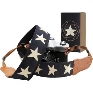 X-CLC04  Pentagram Embroidered Camera Strap - Double Layer Cowhide Ends,2" Cotton Woven Camera Straps, Adjustable Vintage Neck & Shoulder Strap for All DSLR Cameras,Great Gift for Photographers