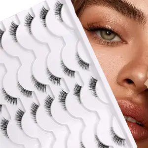 Half False Eyelashes, 14 Pairs Wispy Cat Eye Look Natural Short Accent Cluster Fake Lashes, Faux Fake Eyelashes for Gift, Eye Makeup Products for Women, High Quality Eyelashes