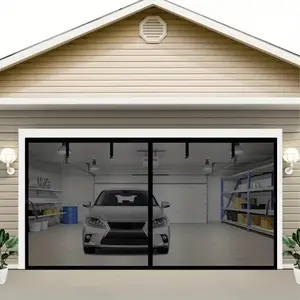 1-Car Garage Screen Curtain, Magnetic Auto Sealing Fiberglass Mesh Door, Anti Bug Animal Screen Net, Easy Installation