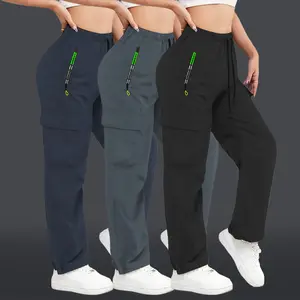 3-pack women’s minimalist solid-color long pants with large-capacity pockets; features large-capacity pockets on both sides of the knees and zippered pockets on the thighs with letter graphic decorations; outdoor climbing and hiking cargo pants, all-seaso