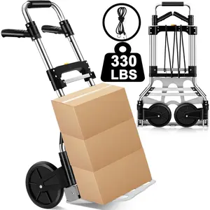 330 lb capacity folding hand truck dolly cart portable aluminum dolly cart with telescoping handle and rubber wheels for movingshoppingtraveloffice use
